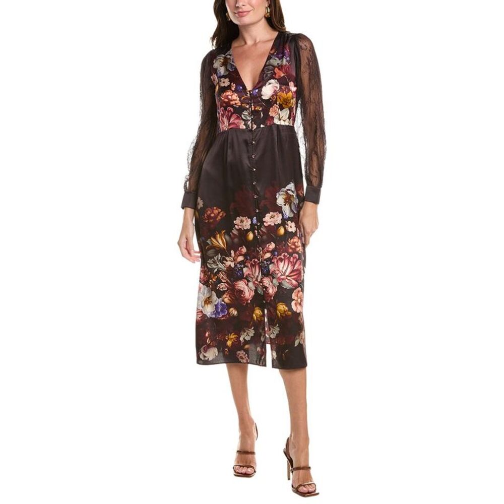 Johnny Was Womens Micaela Silk-Blend Midi Dress, Brown